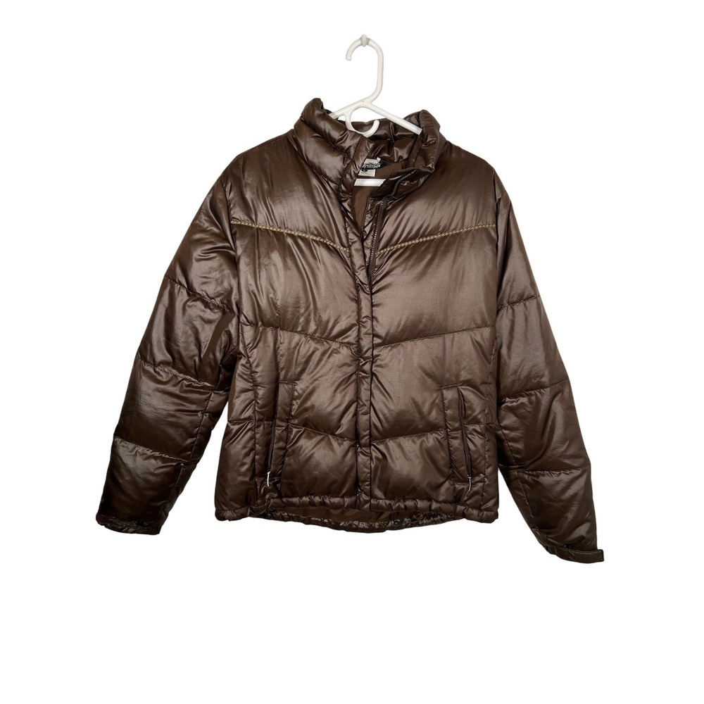 Vintage Columbia Brown Puffer Jacket Shiny Down Feather Insulated Gorpcore Large